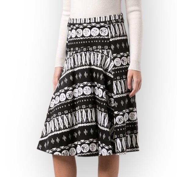 Veronica Beard Woodblock Print Midi Skirt, Black/White, Size 0